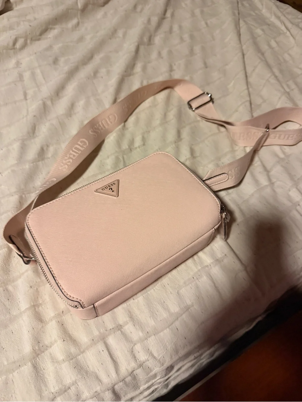 GUESS Light Pink Crossbody Bag with Logo Strap
